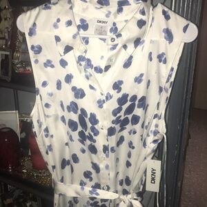 DKNY White and Blue Sleeveless Dress